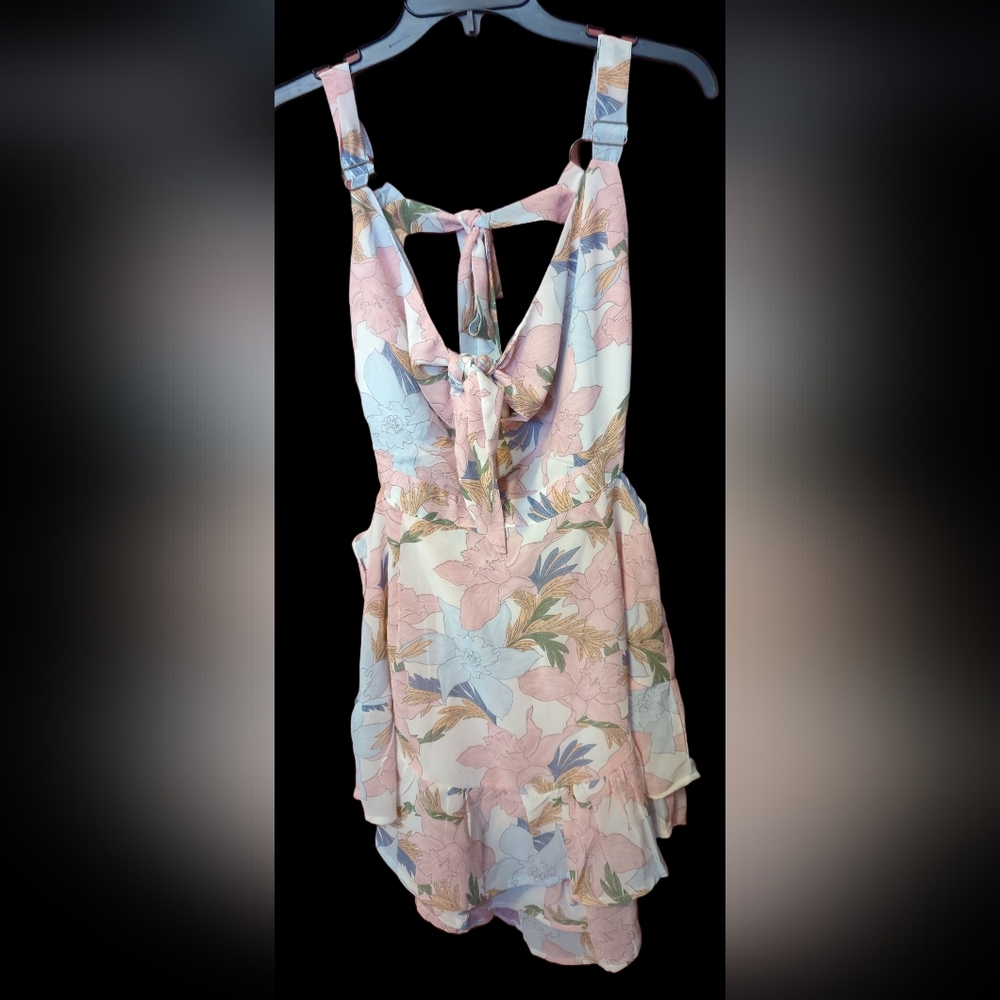 NET WOVEN PINK FLORAL MINI DRESS SZ L